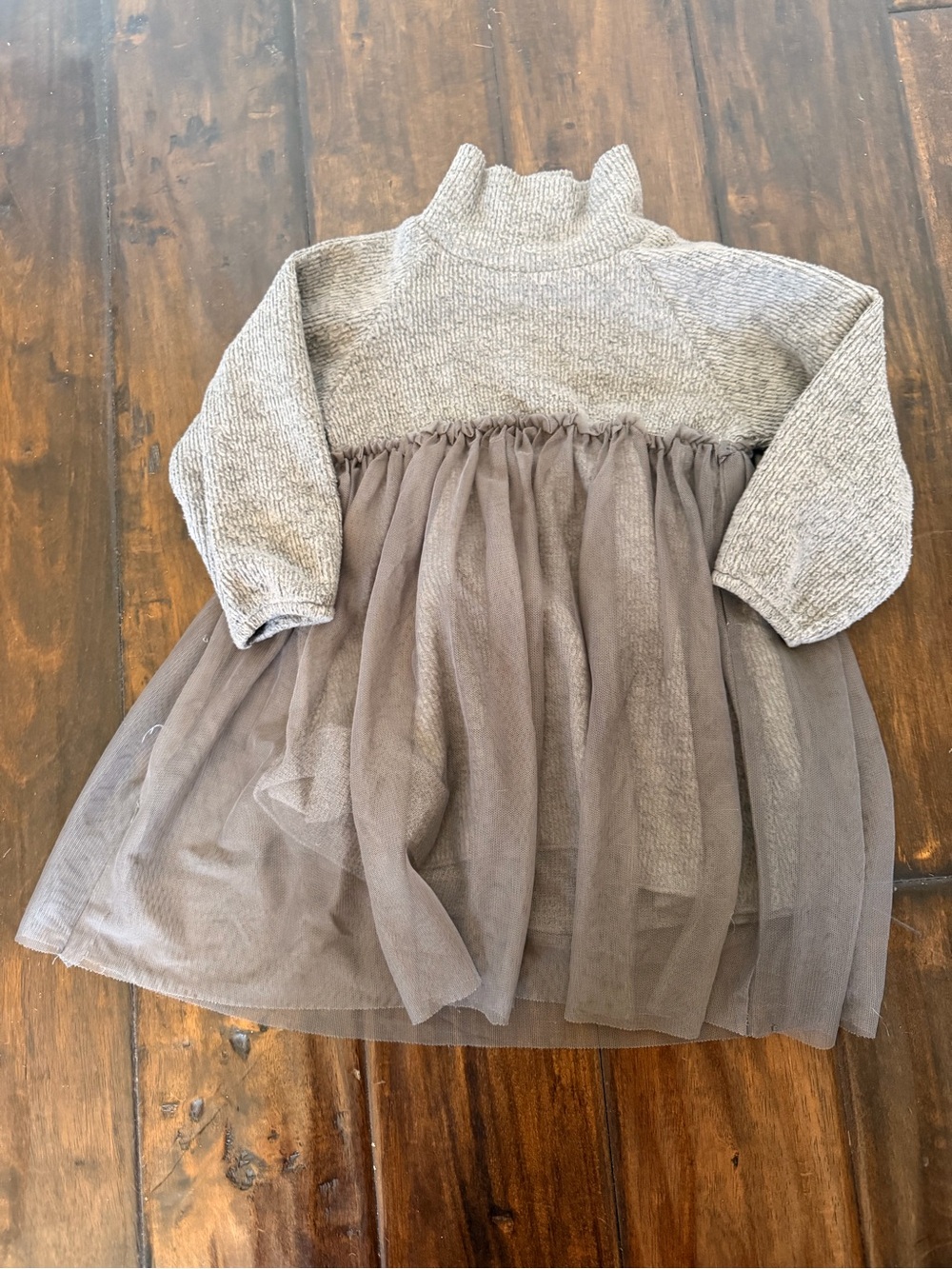 Zara Grey Knit Sweater Dress with Tulle Skirt
